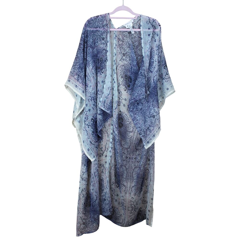 BCBGeneration Estate Blue Sheer‎ Hi-Lo Spring Boho Lightweight Kimono Size O/S